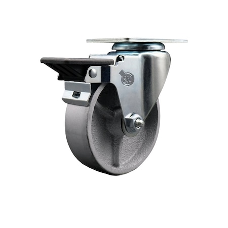 Service Caster 4'' Semi Steel Wheel Swivel Top Plate Caster with Posi Brake SCC-20S415-SSR-PLB